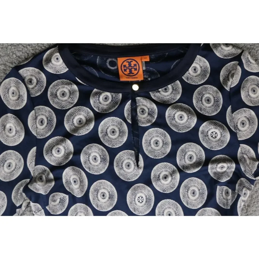 Tory Burch Dress Xs Blue White Silk Kayla Midi Dress Pull Over Jersey